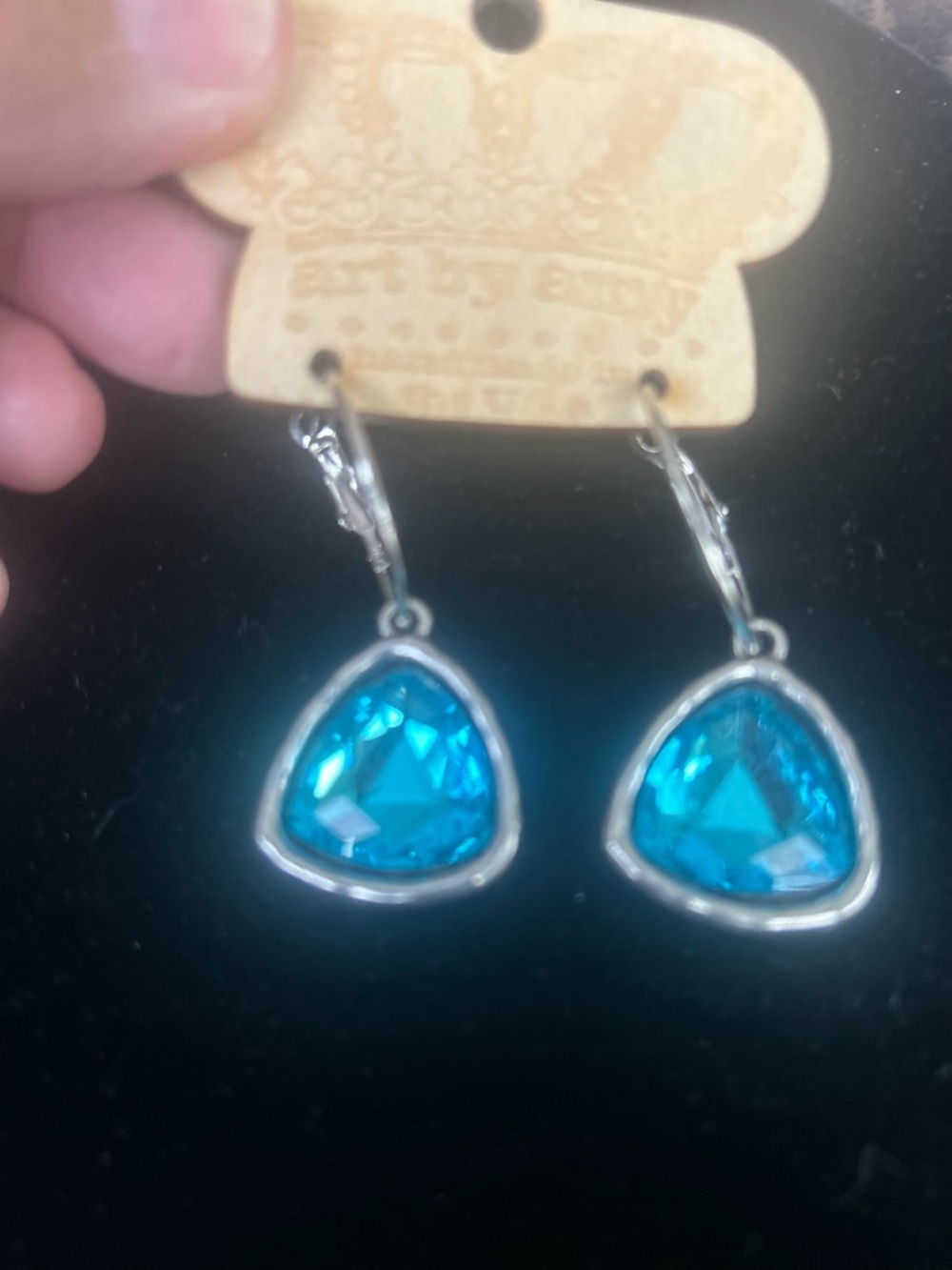 Silver-Tone Teal Crystal Drop Earrings - Women Jewelry
